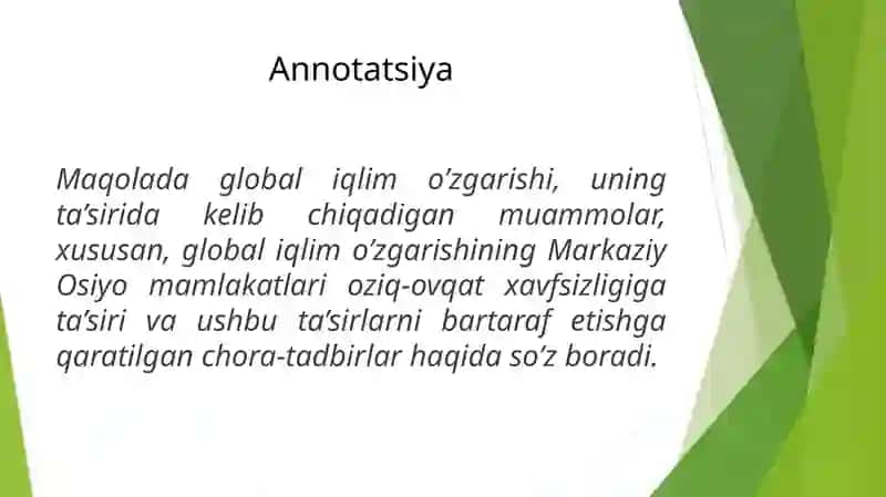 Global Iqlim O’zgarishining Markaziy Osiyo Davlatlari Oziq-Ovqat Xavfsizligiga Ta’siri 2