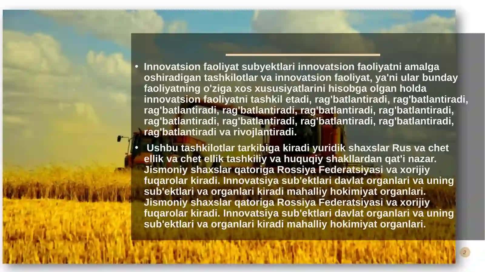 Agrobiznesdainnovatsion faoliyat subyektlari 2