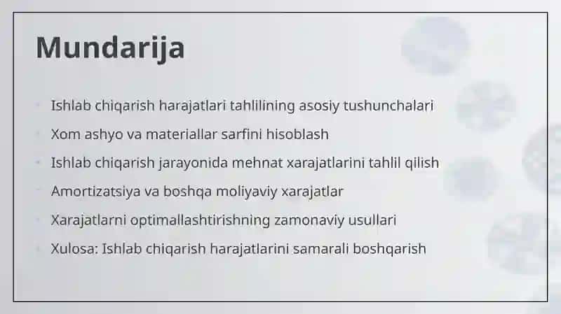 Ishlab chiqarish harajatlari tahlili 2