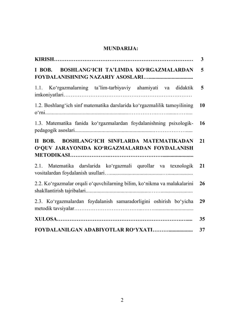 Boshlang‘ich sinflarda matematikadan o’quv jarayonida ko’rgazmalardan foydalanish 2