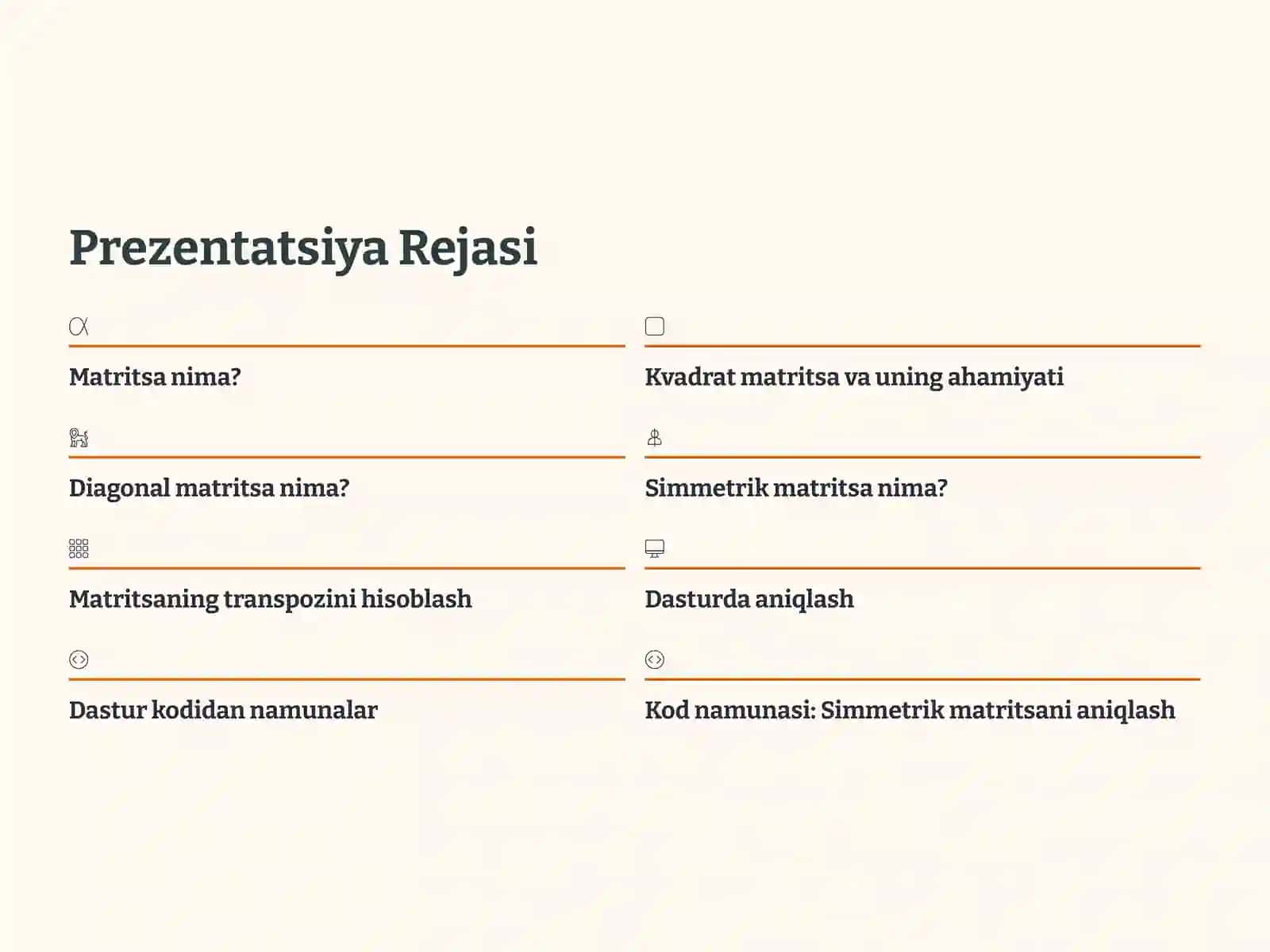 Simmetrik va Diagonal Matritsalarni Aniqlovchi Dastur Yaratish 2