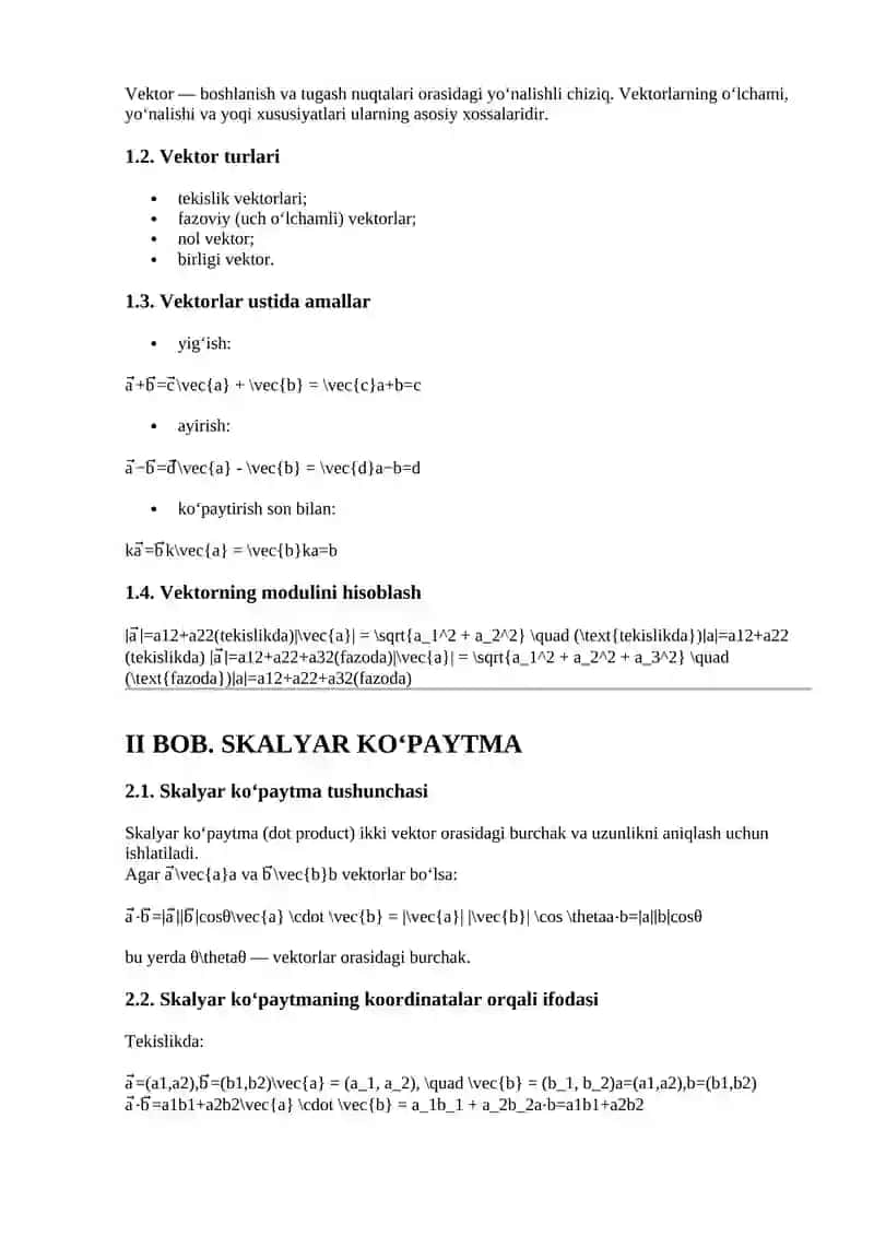 ANALITIK GEOMETRIYADA VEKTORLAR VA SKALYAR KO‘PAYTMA 2