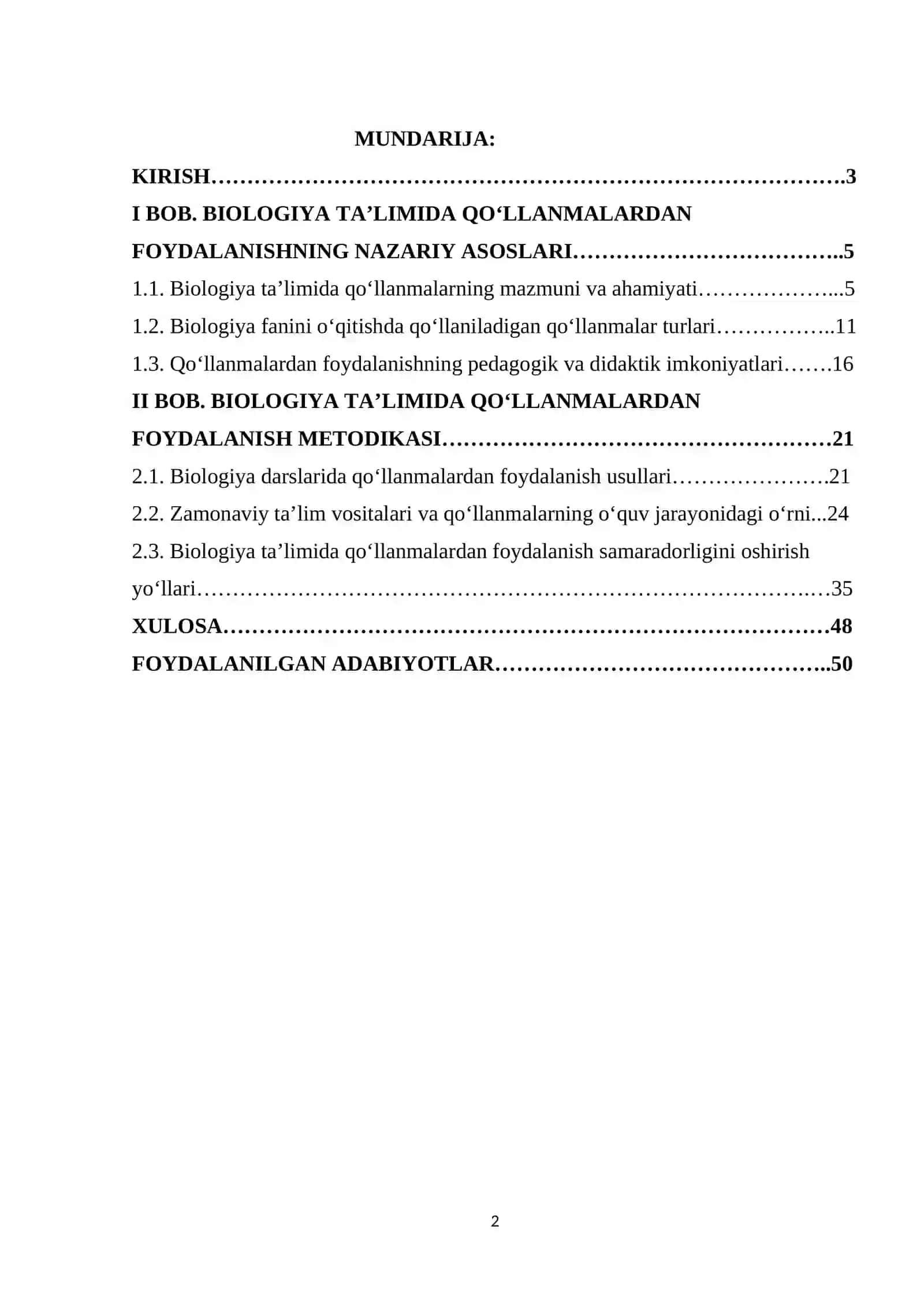 BIOLOGIYA TA’LIMIDA QO’LLANMALARDAN FOYDALANISH 2