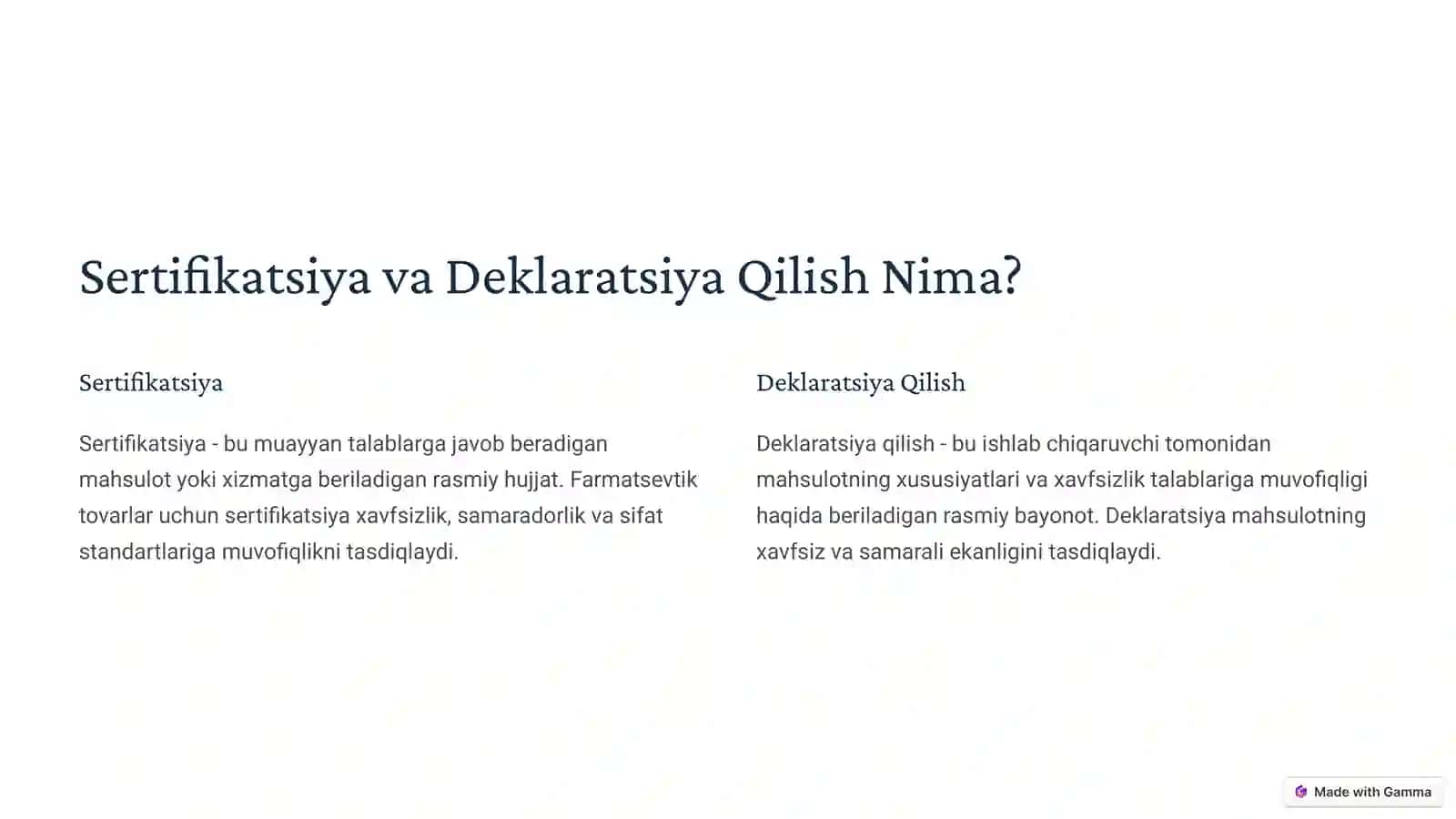 Farmatsevtik Tovarlarning Sertifikatsiyasi va Deklaratsiya Qilish 2