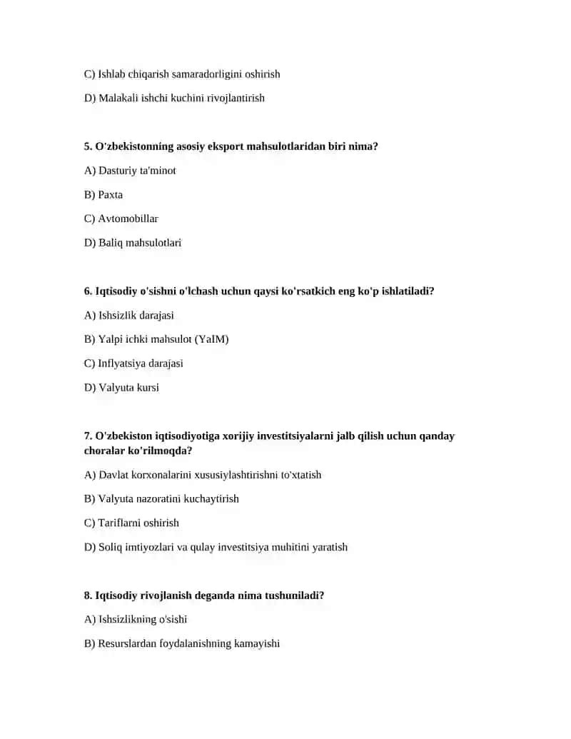 Iqtisodiy o'sish turlari, o'zbekistonning iqtisodiy salohiyati 2