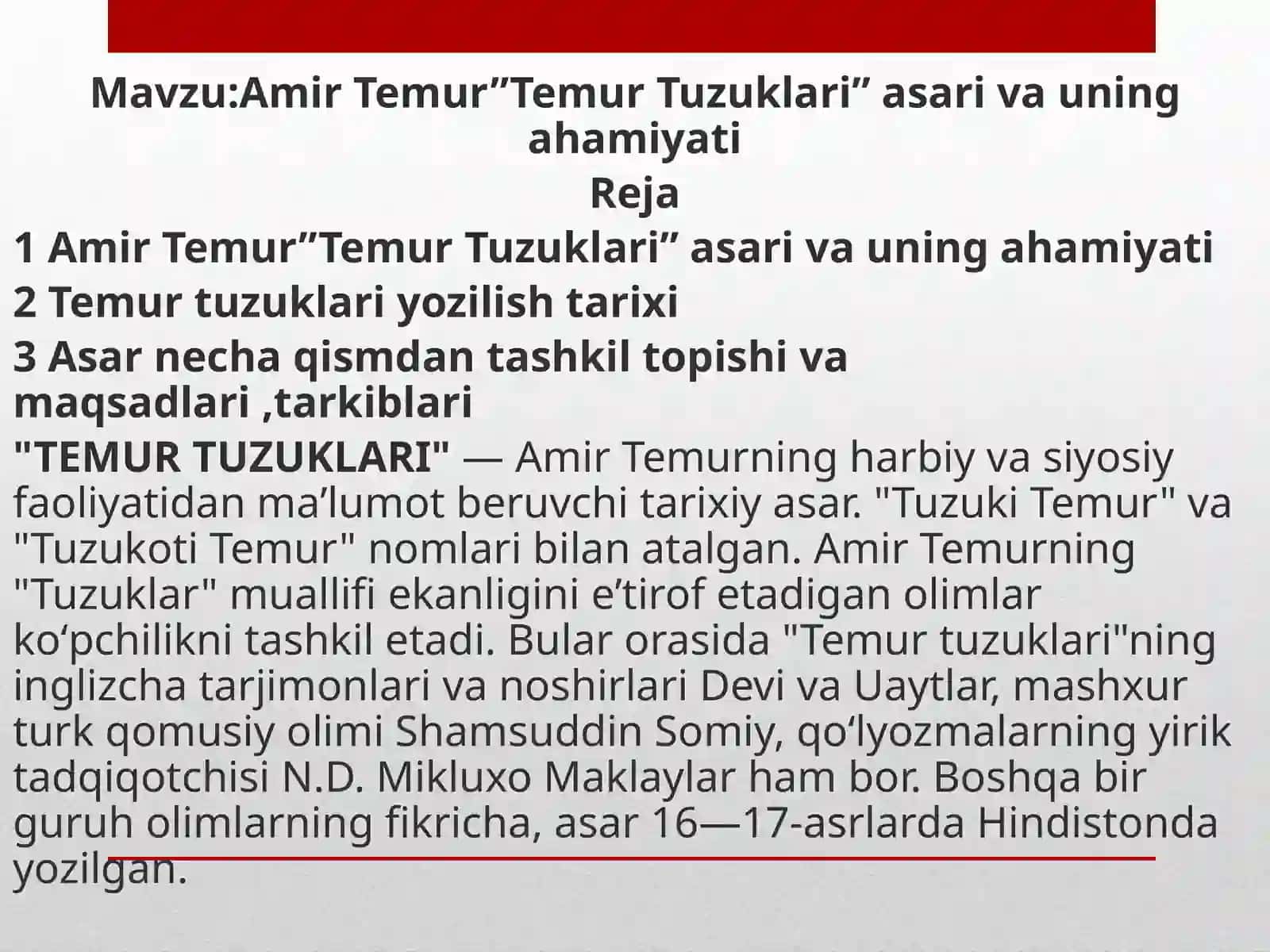Amir Temur” Temur Tuzuklari” asari va uning ahamiyati 2