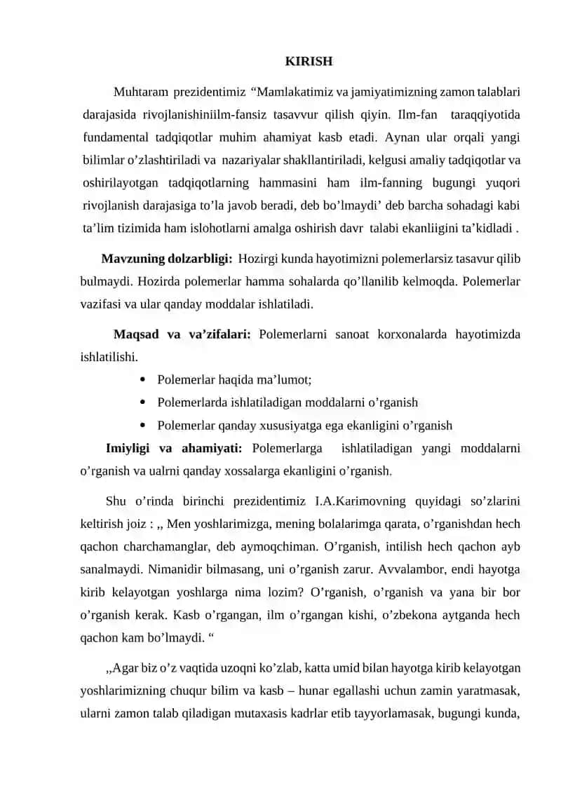 Polimer nanostrukturalar hosil bo’lishi va ularning fizik xossalari 2
