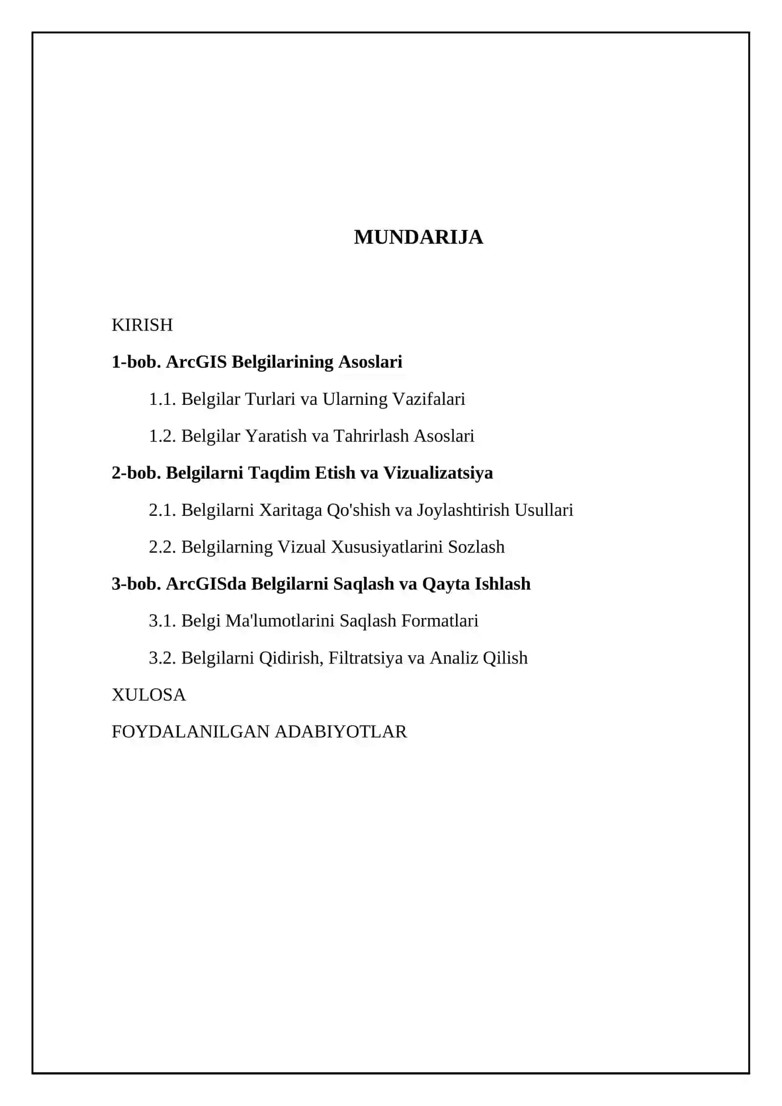 Arc GIS belgilarni taqdim etildi va ularni eslab qoladi 2