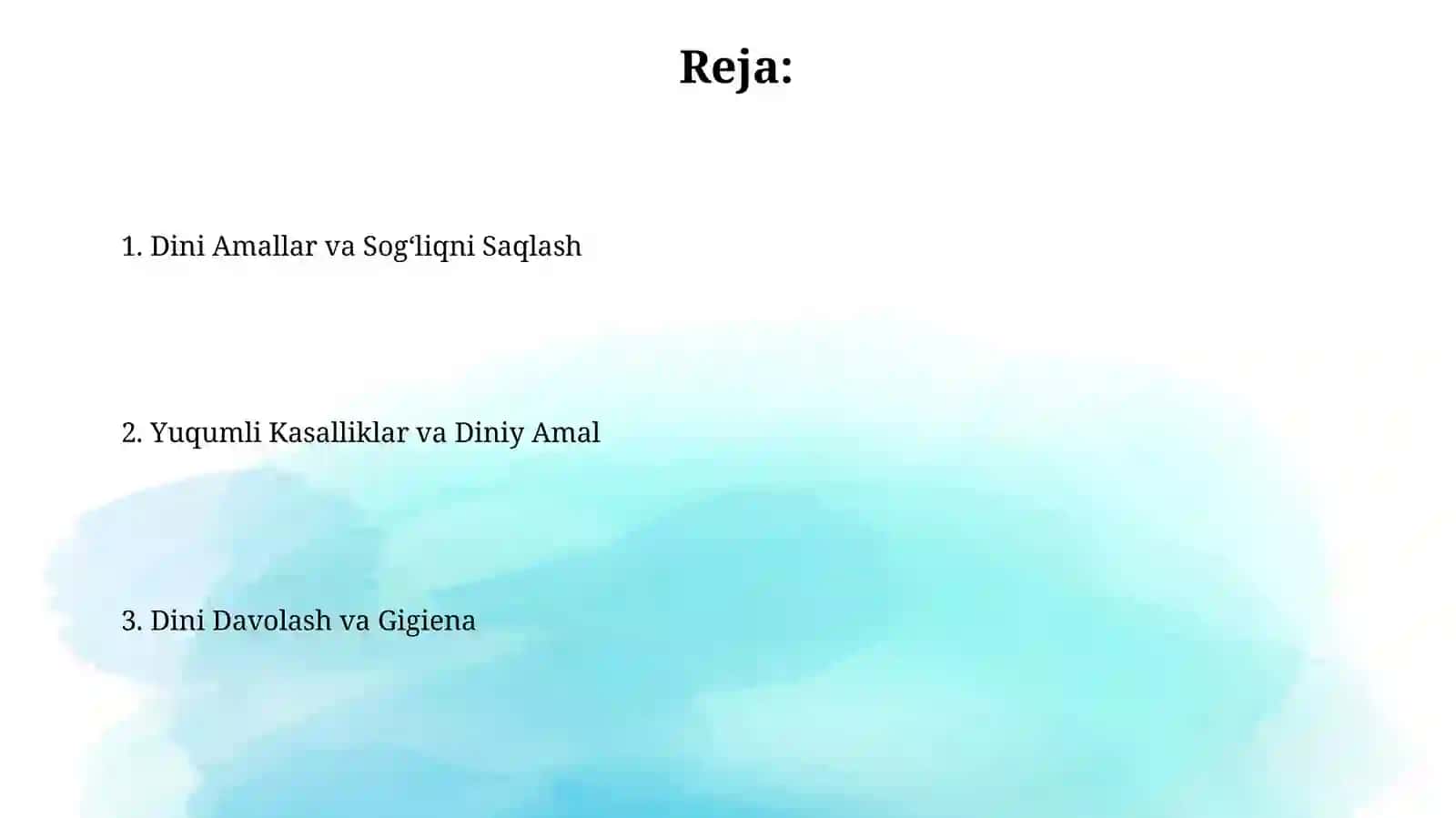 Diniy davolash. Gigiena 2