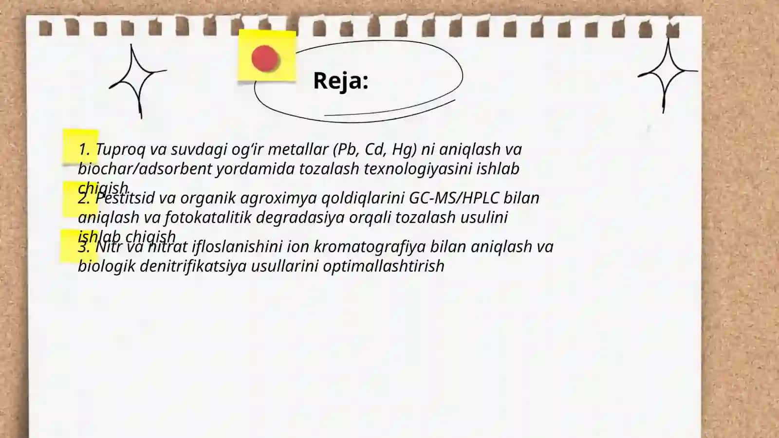 Tuproq va suvning ifloslanishida birikmalarni aniqlab, ulardan tozalash usulini ishlab chiqarish 2
