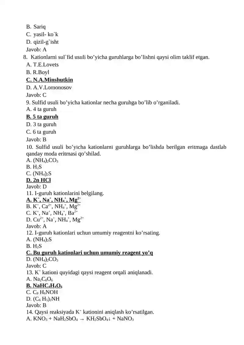 Analitik va fizkolloid kimyodan I-oraliq nazorat savollari 2