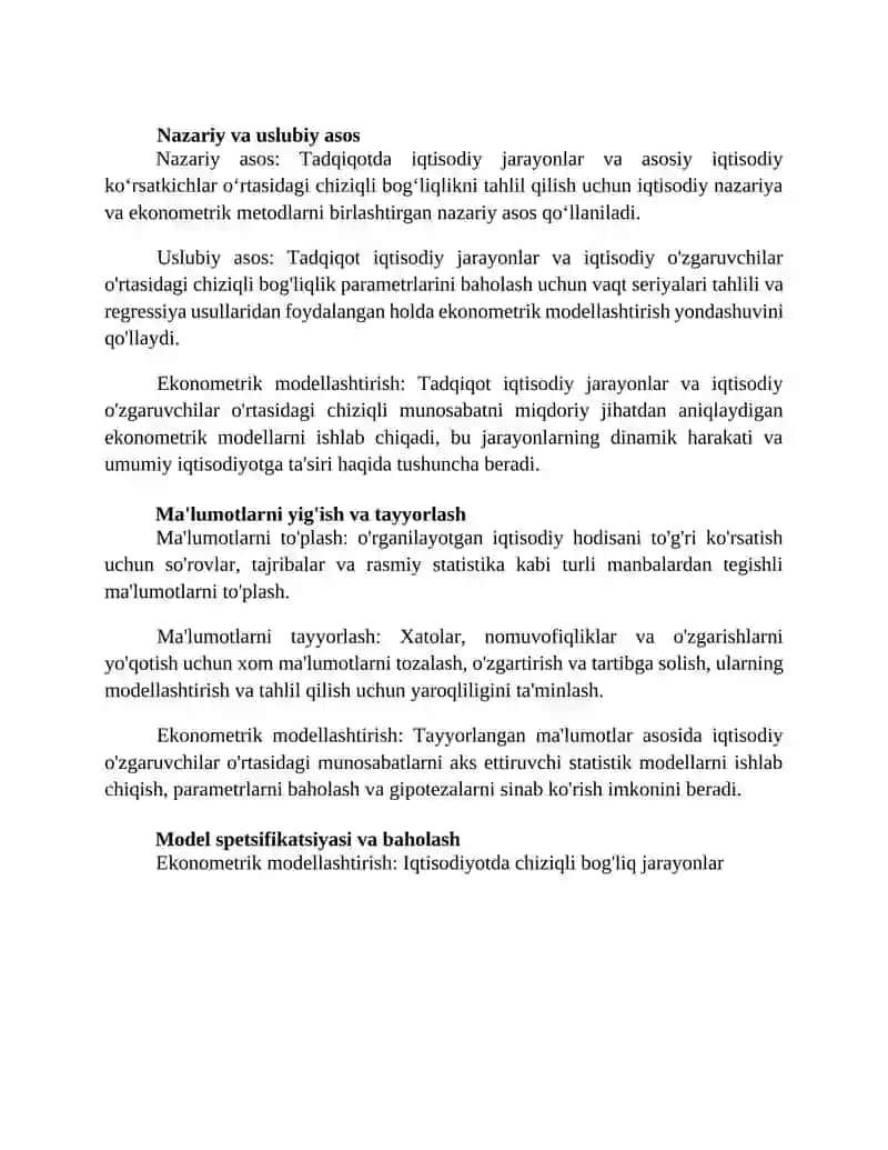 Iqtisodiyotga Chiziqli Bog'Lanishga Ega Bulgan Jarayonlarni Ekonometrik Modellashtirish Jarayonlari 2