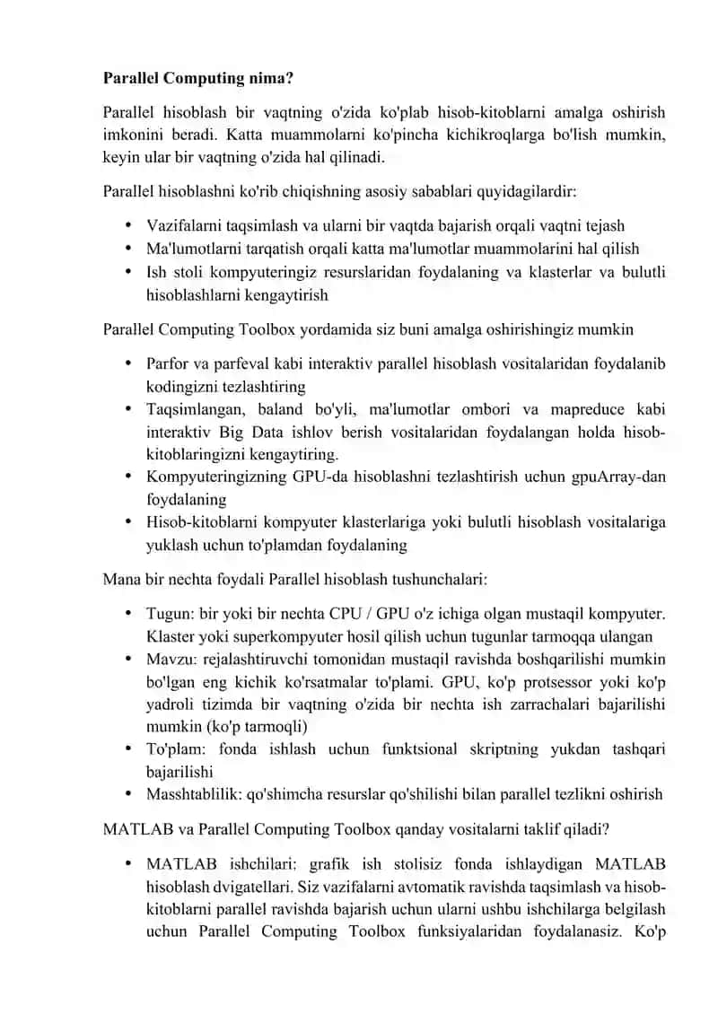 MATLABning Parallel Computing Toolbox vazifasi va imkoniyatlari 2