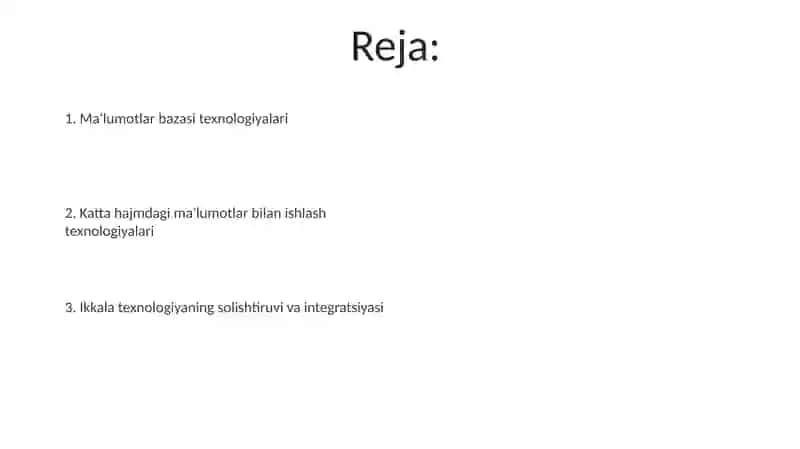 Ma'lumotlar bazalari va katta hajmdagi ma'lumotlar bilan ishlash texnologiyalari 2