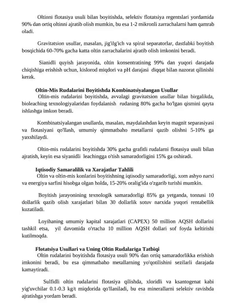 Oltin-margimushli va Oltin-misli rudalarni boyitish 2