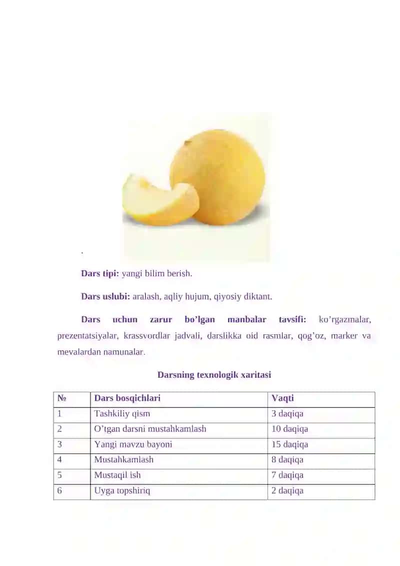 6-SINLAR UCHUN BIOLOGIYA FANIDAN “MEVALAR” MAVZUSIDA TAYYORLAGAN 2
