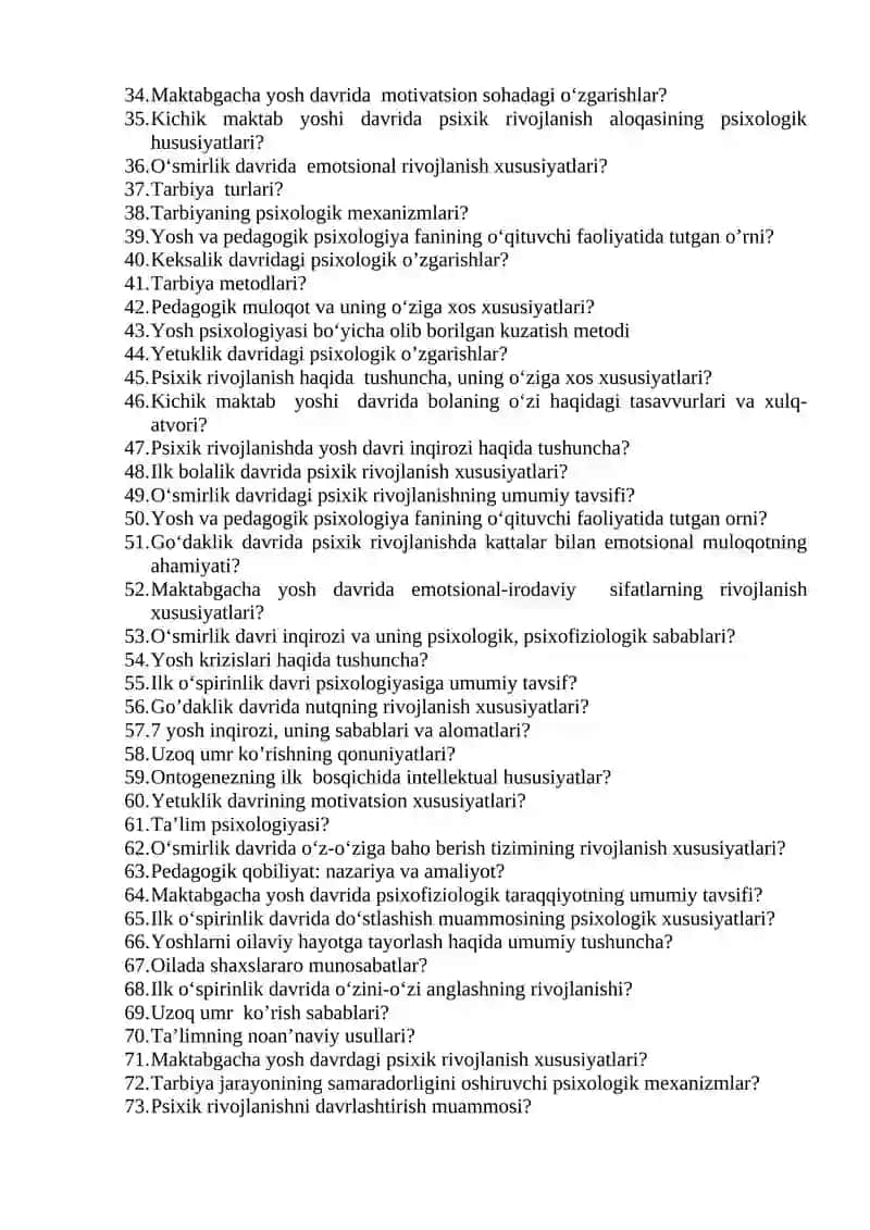 «Umumiy psixologiya» fanidan yakuniy nazorat savollari 2