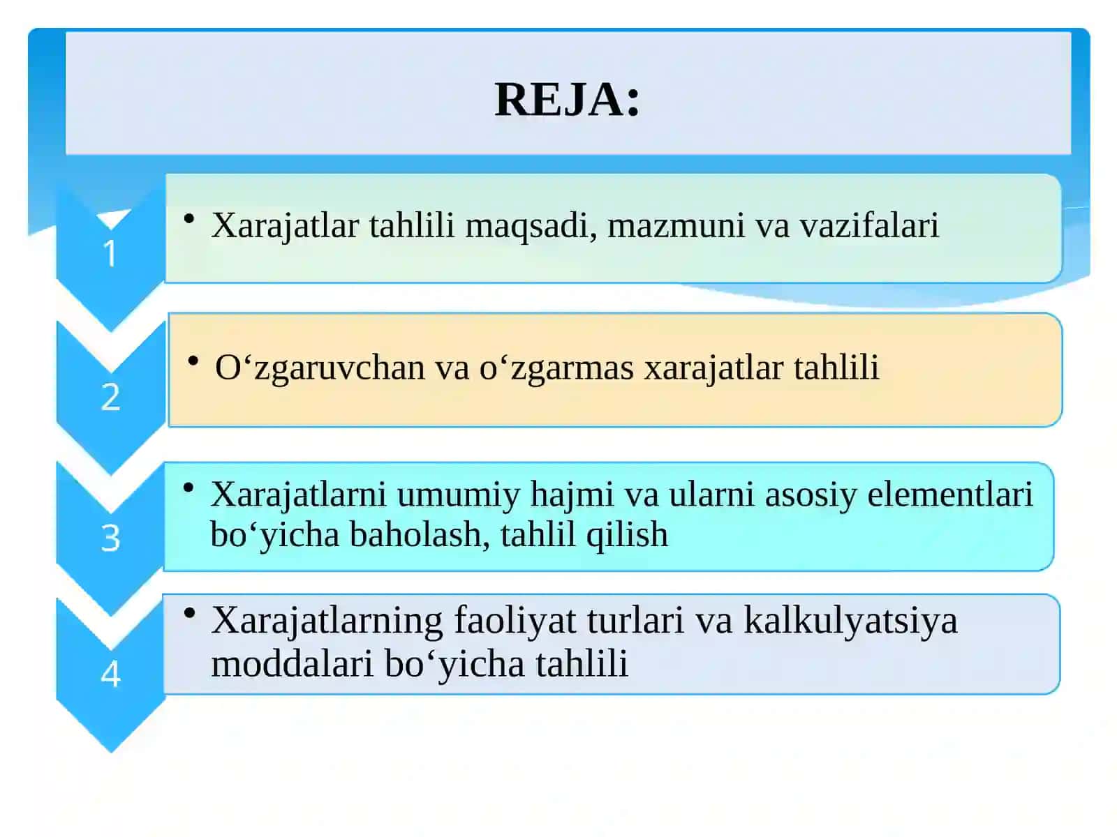 Mahsulot ishlab chiqarish va xarajatlarini tahlil qilish 2