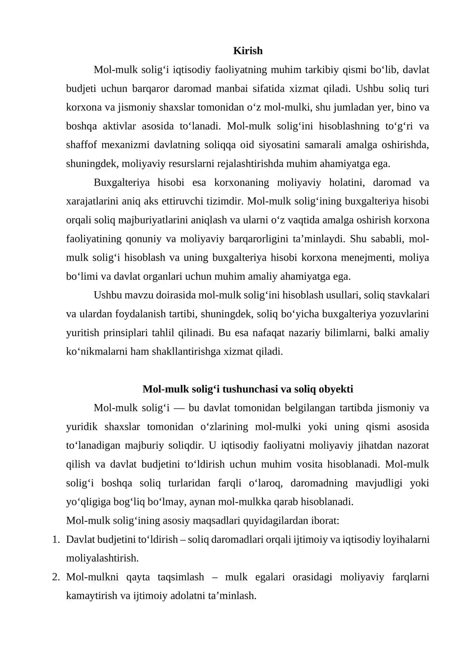 MOL-MULK SOLIG`INI HISOBLASH VA UNING BUXGALTERIYA HISOBI 2