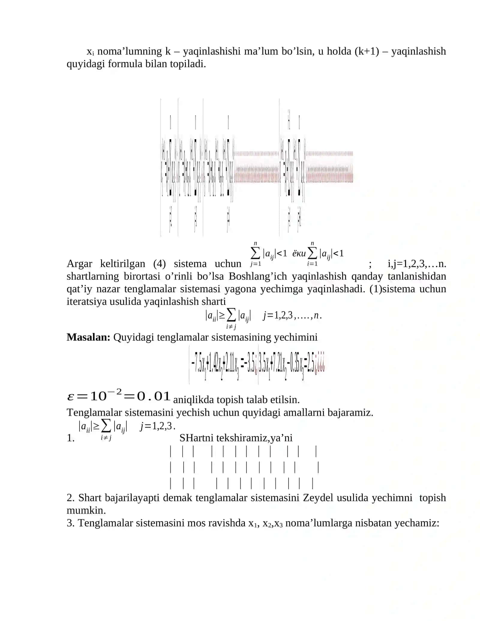 Chiziqli algebraik tenglamalar sistemasini taqribiy yechishning oddiy iteratsiya va Zeydel usullari 2