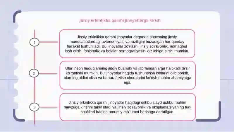 Jinsiy erkinlikka qarshi jinoyatlarga kirish 2