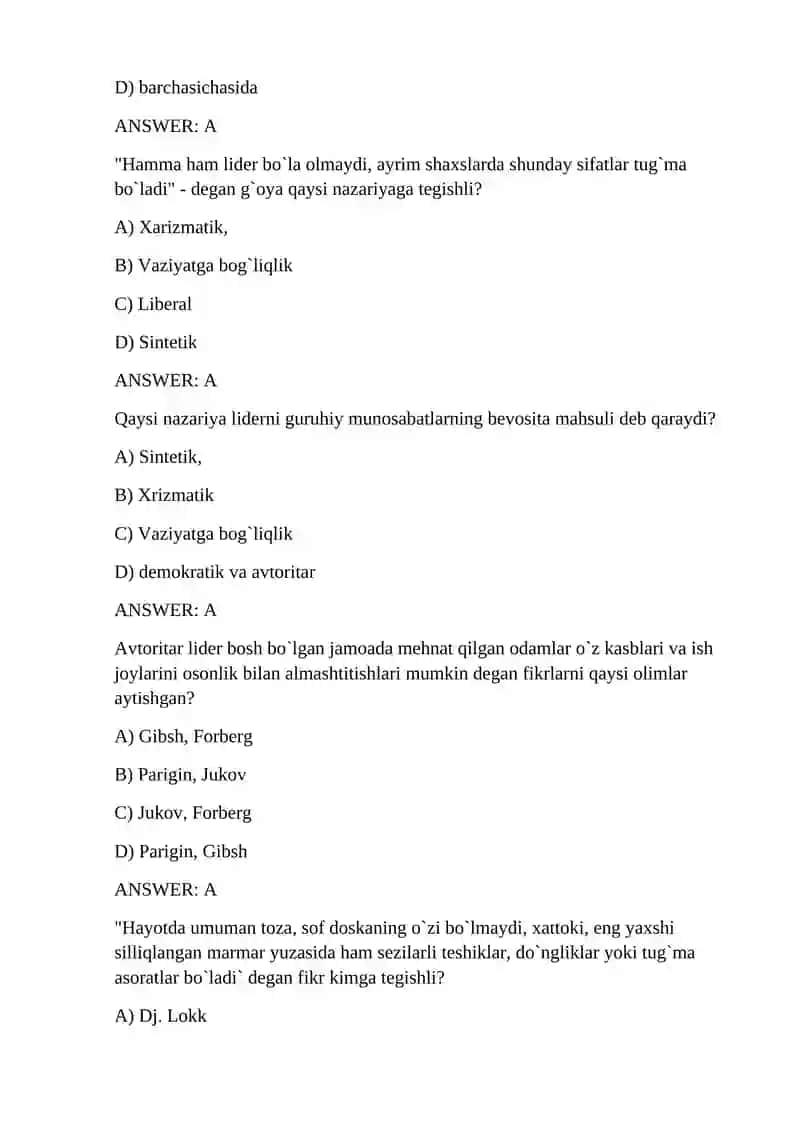 Psixologiya fanidan test savollari 2