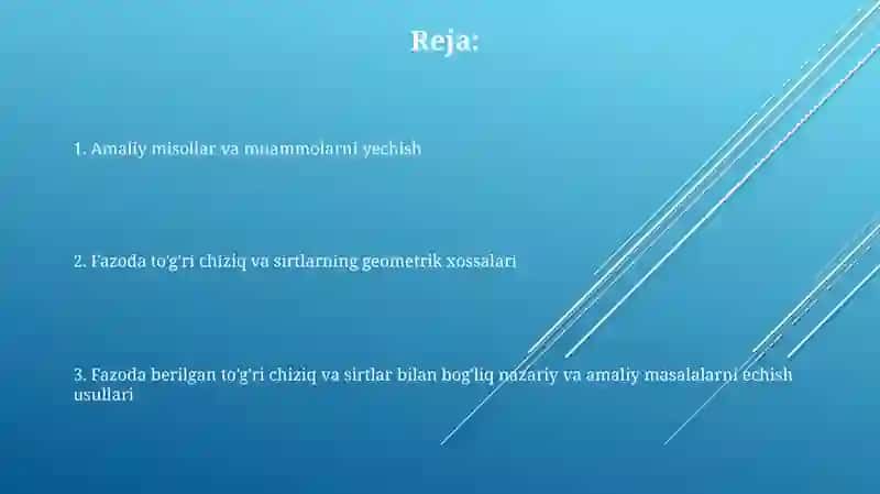 Fazoda berilgan chiziq va sirtlarga doir nazariy va amaliy masalalar yechish 2