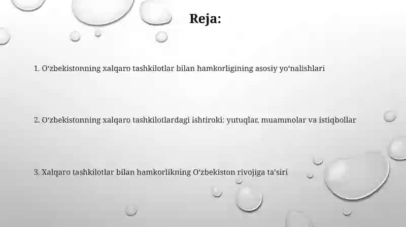 Oʻzbekistonning xalqaro tashkilotlar bilan hamkorlik aloqalari 2