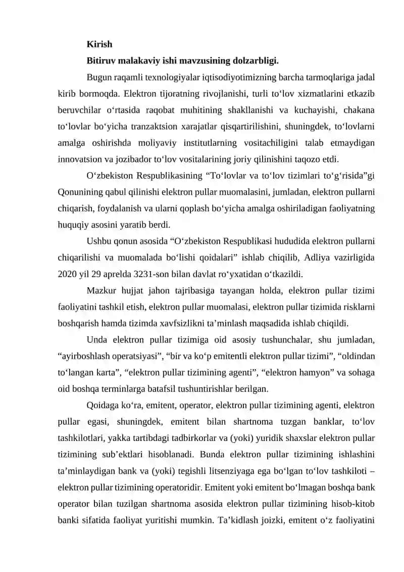 Elektron pullar va ularni rivojlantirish istiqbollari 2