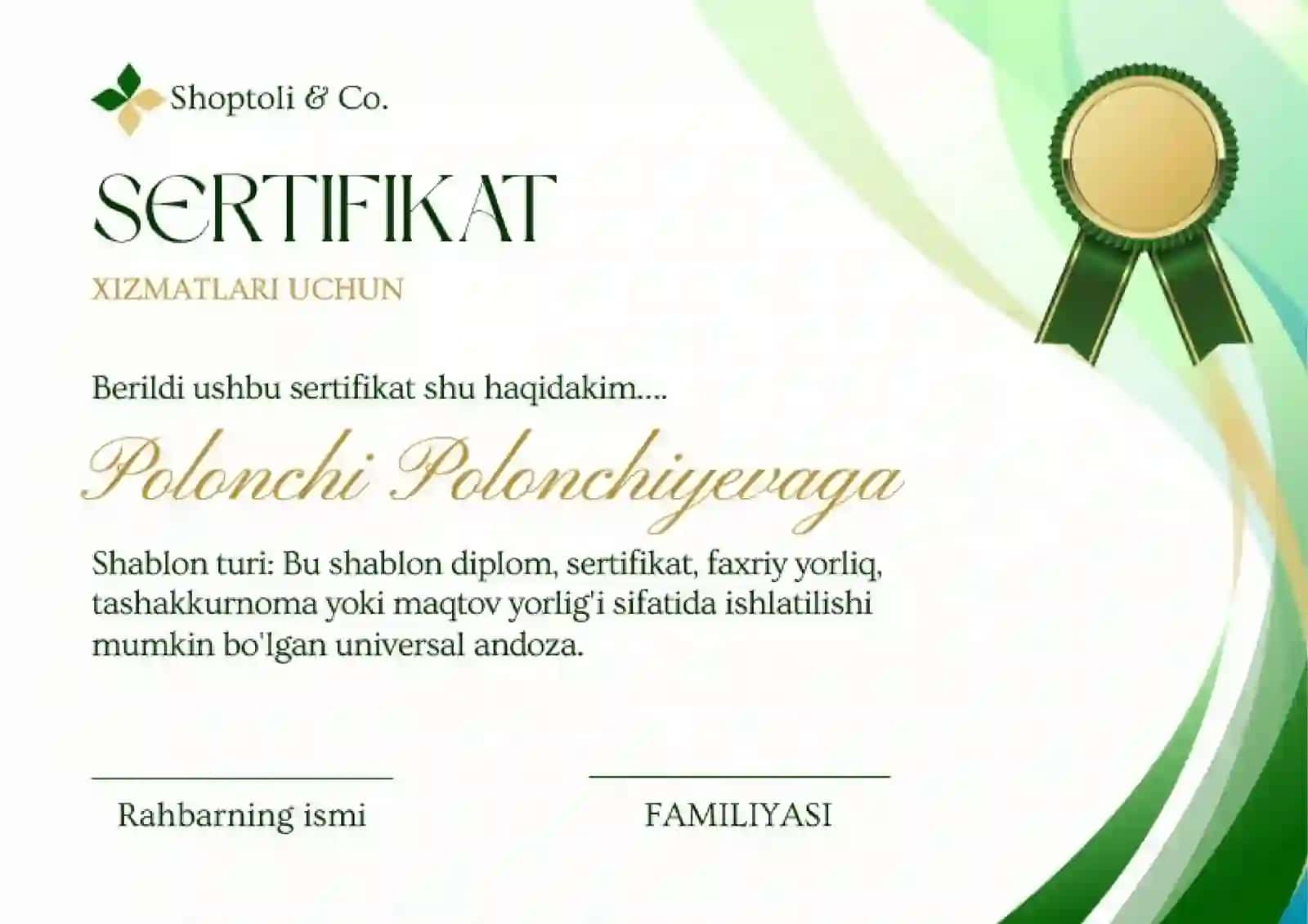 Shablon Sertifikat 2