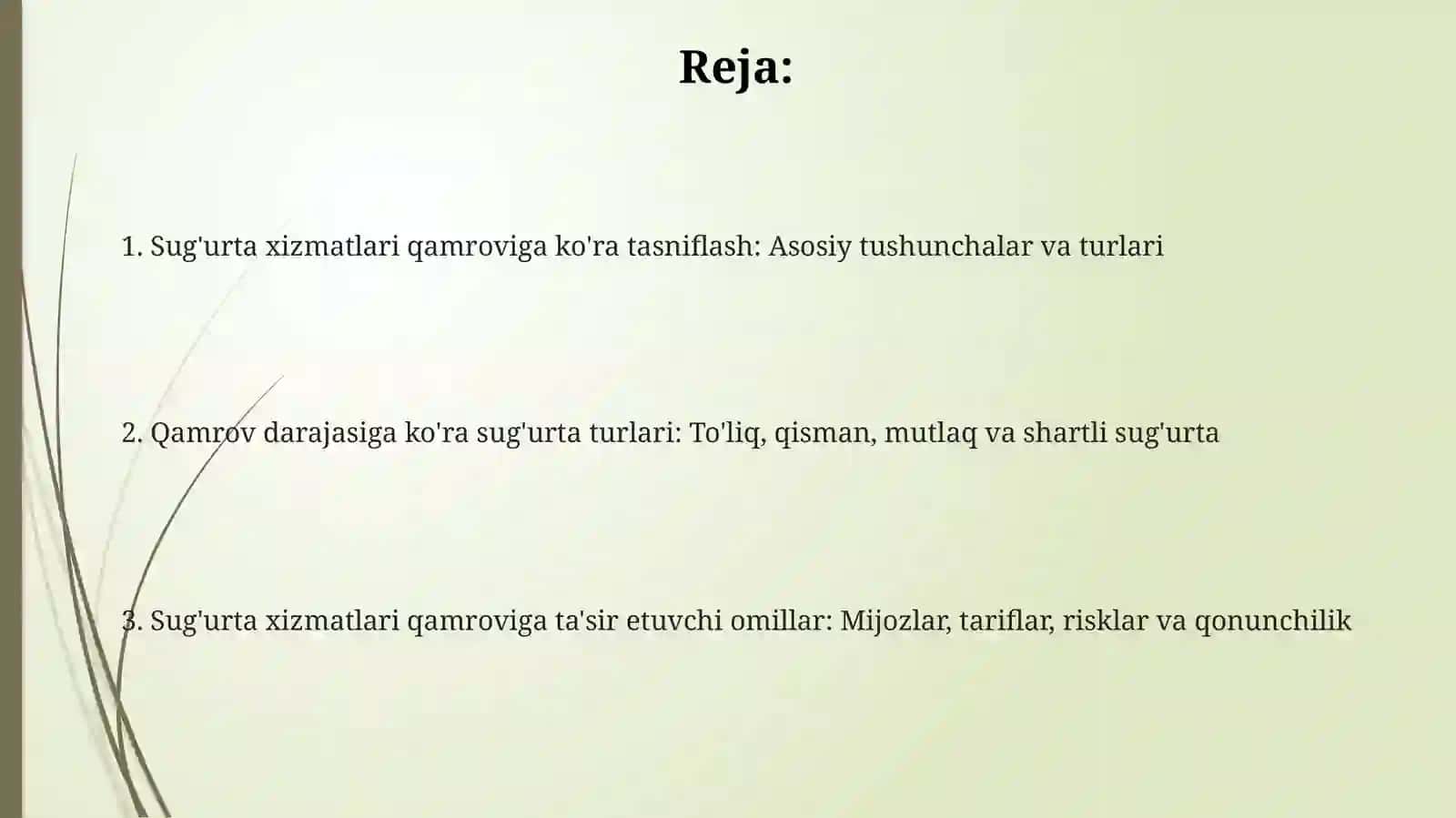 Sug'urta xizmatlari qamroviga ko'ra tasniflash 2
