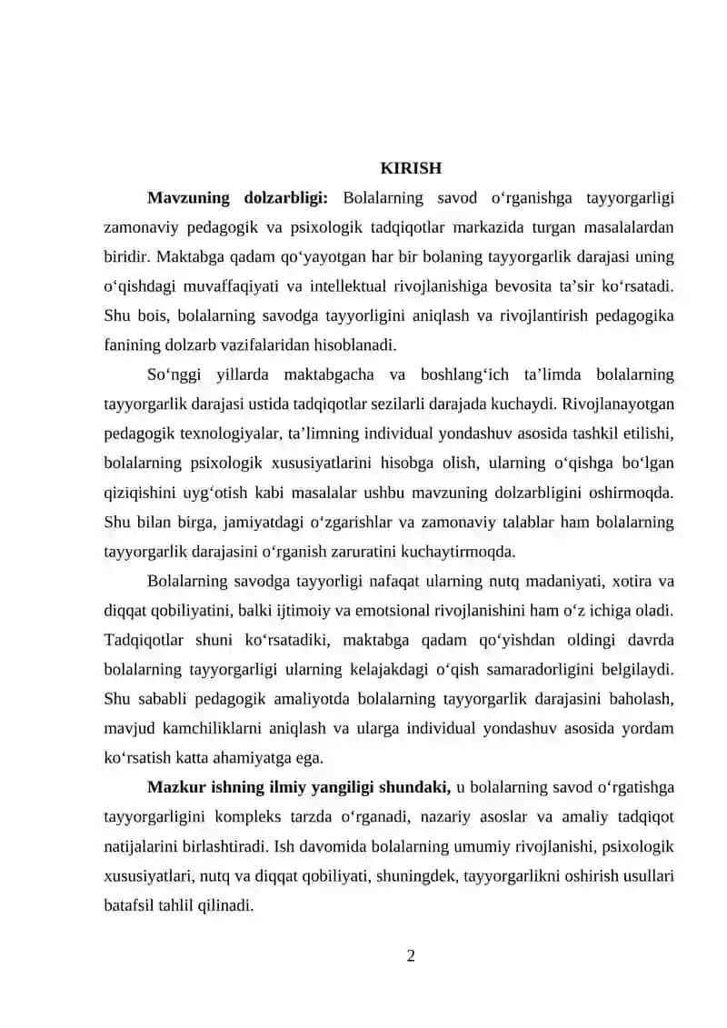 Bolalarning savod o'rganishga tayyorgarligi 2