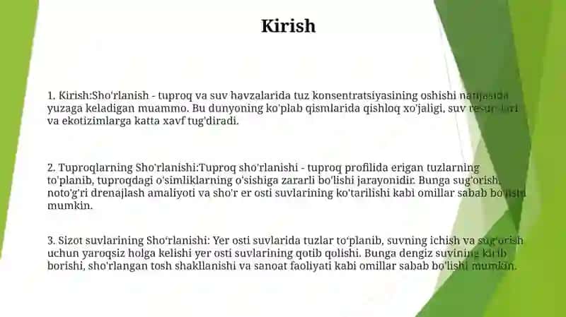 Tuproqlarning Va Sizot Suvlarining ShoʻRlanishi 2