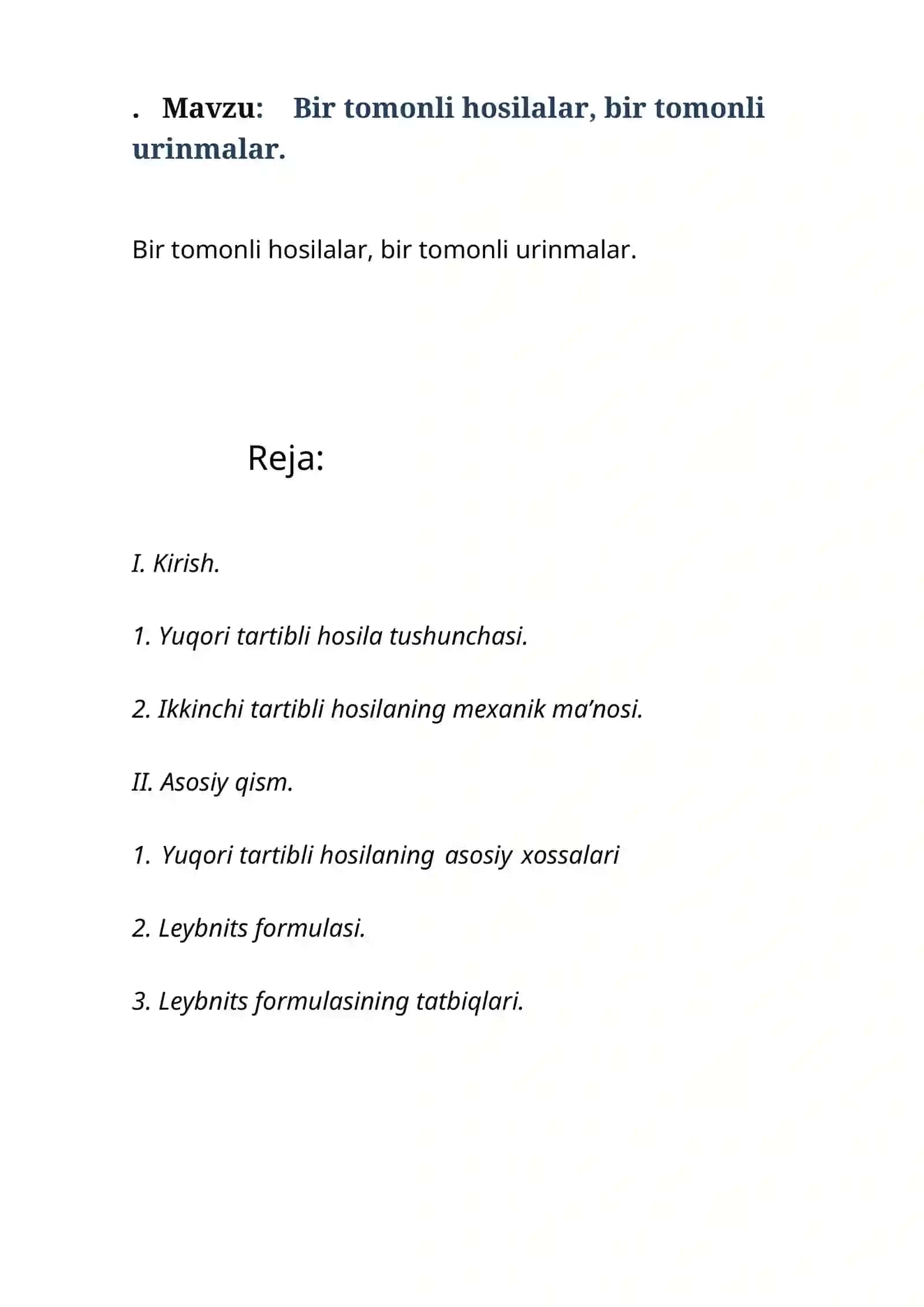 Bir tomonli hosilalar, bir tomonli urinmalar 2