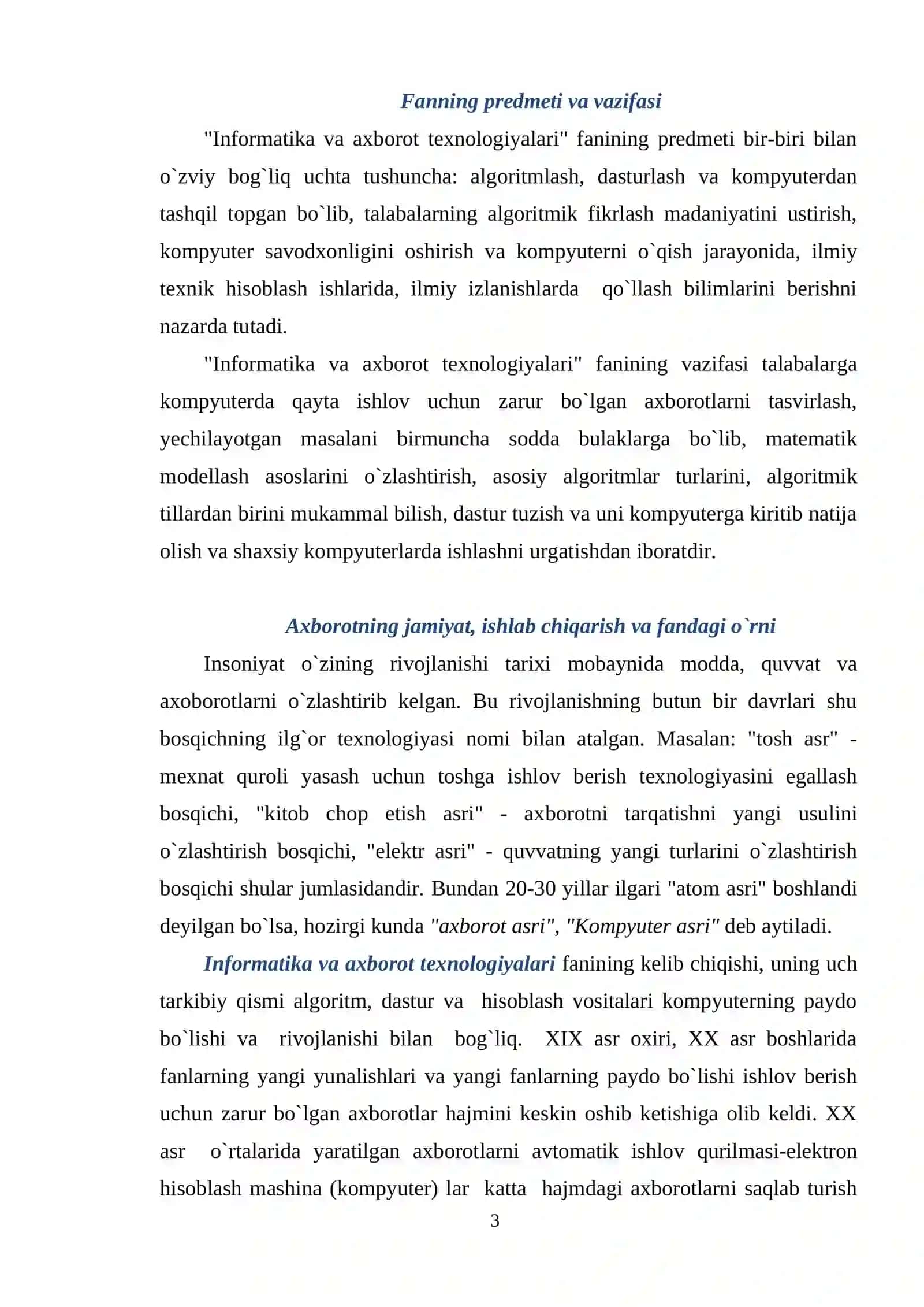 AXBOROT TEXNOLOGIYALARI FANINING PREDMETI 2