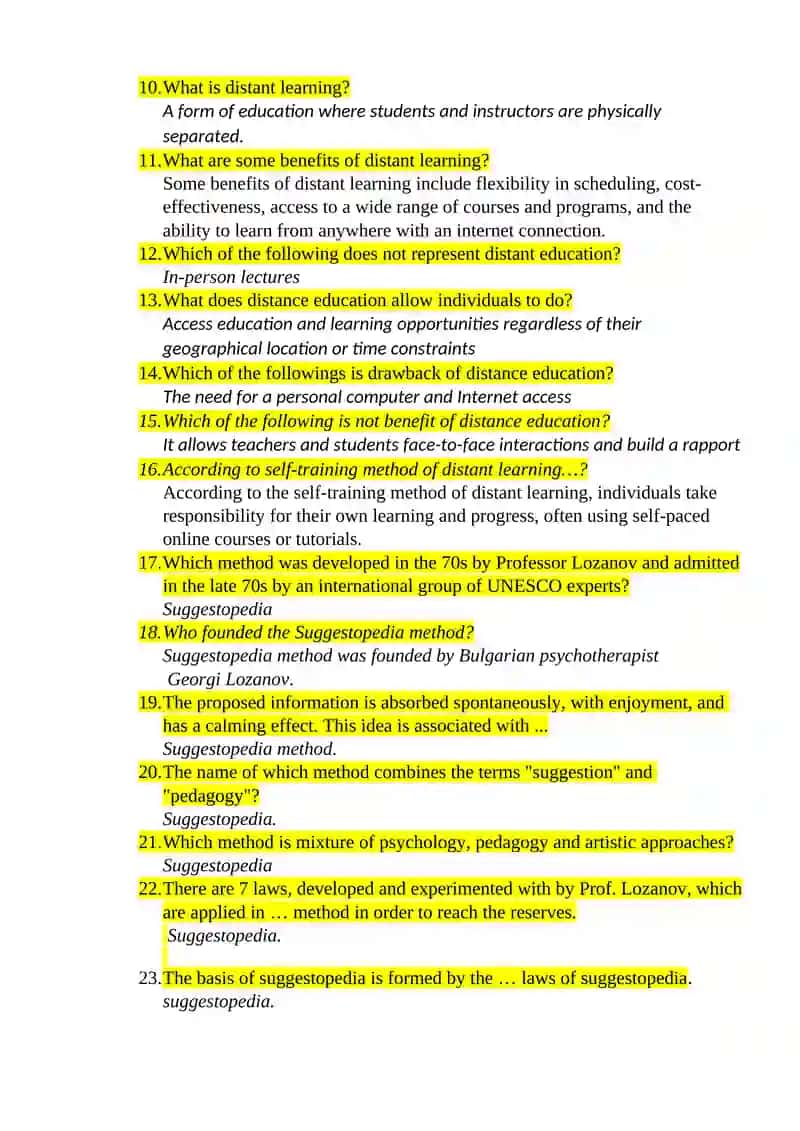 Questions for the Final Assessment 2
