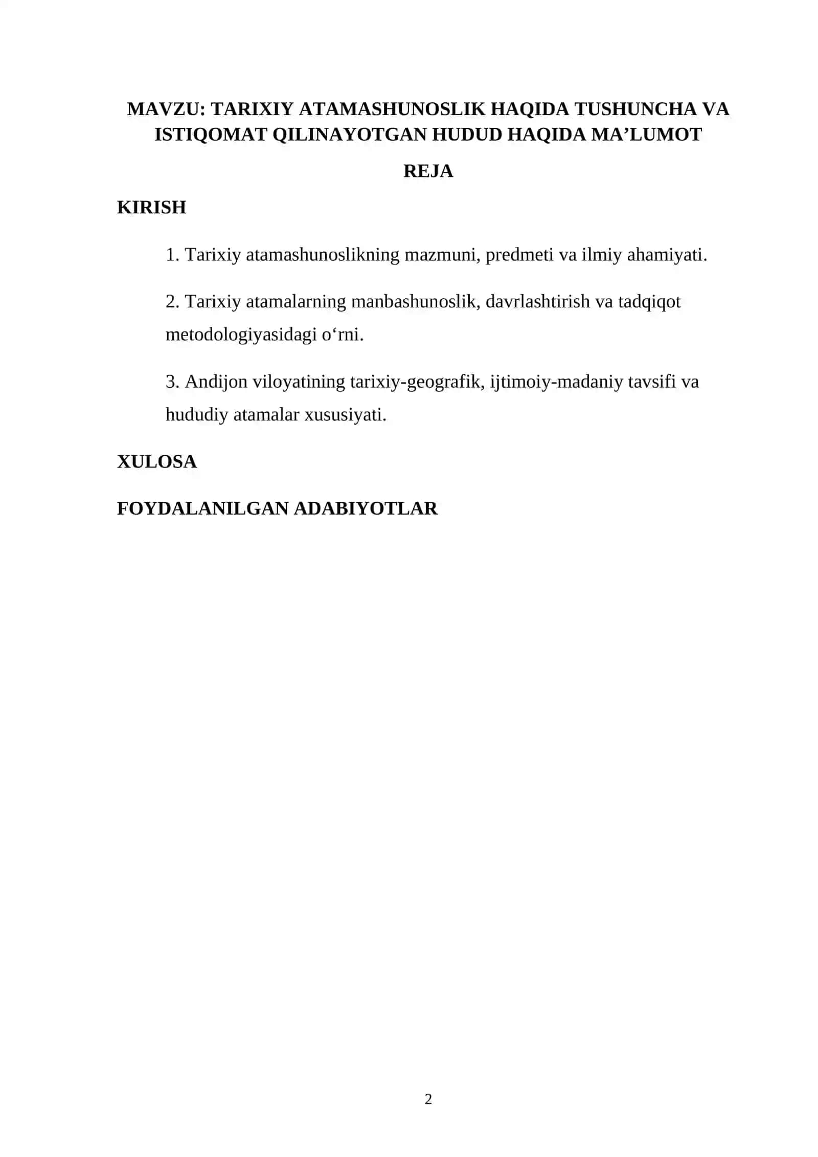 TARIXIY ATAMASHUNOSLIK HAQIDA TUSHUNCHA VA ISTIQOMAT QILINAYOTGAN HUDUD HAQIDA MA’LUMOT 2