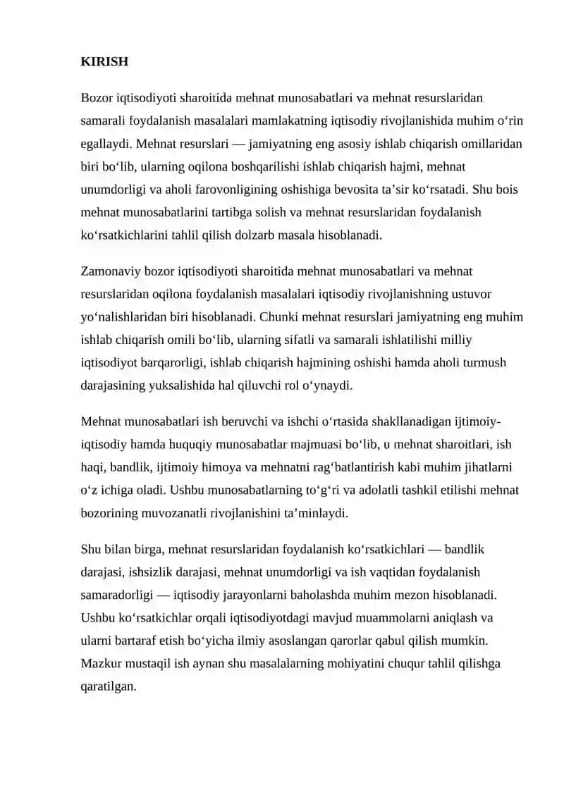 MEHNAT MUNOSABATLARI VA MEHNAT RESURSLARIDAN FOYDALANISH KO‘RSATKICHLARI 2