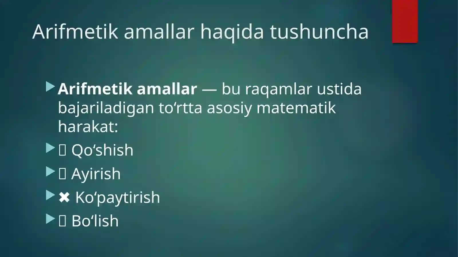 Arifmetika amallarini bajarish metodikasi 2