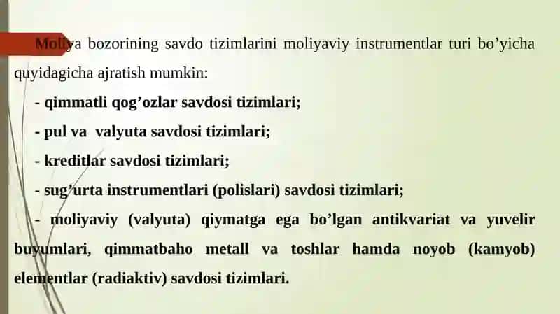 Moliya Bozori Savdo Tizimlari va Ularning Faoliyati 2