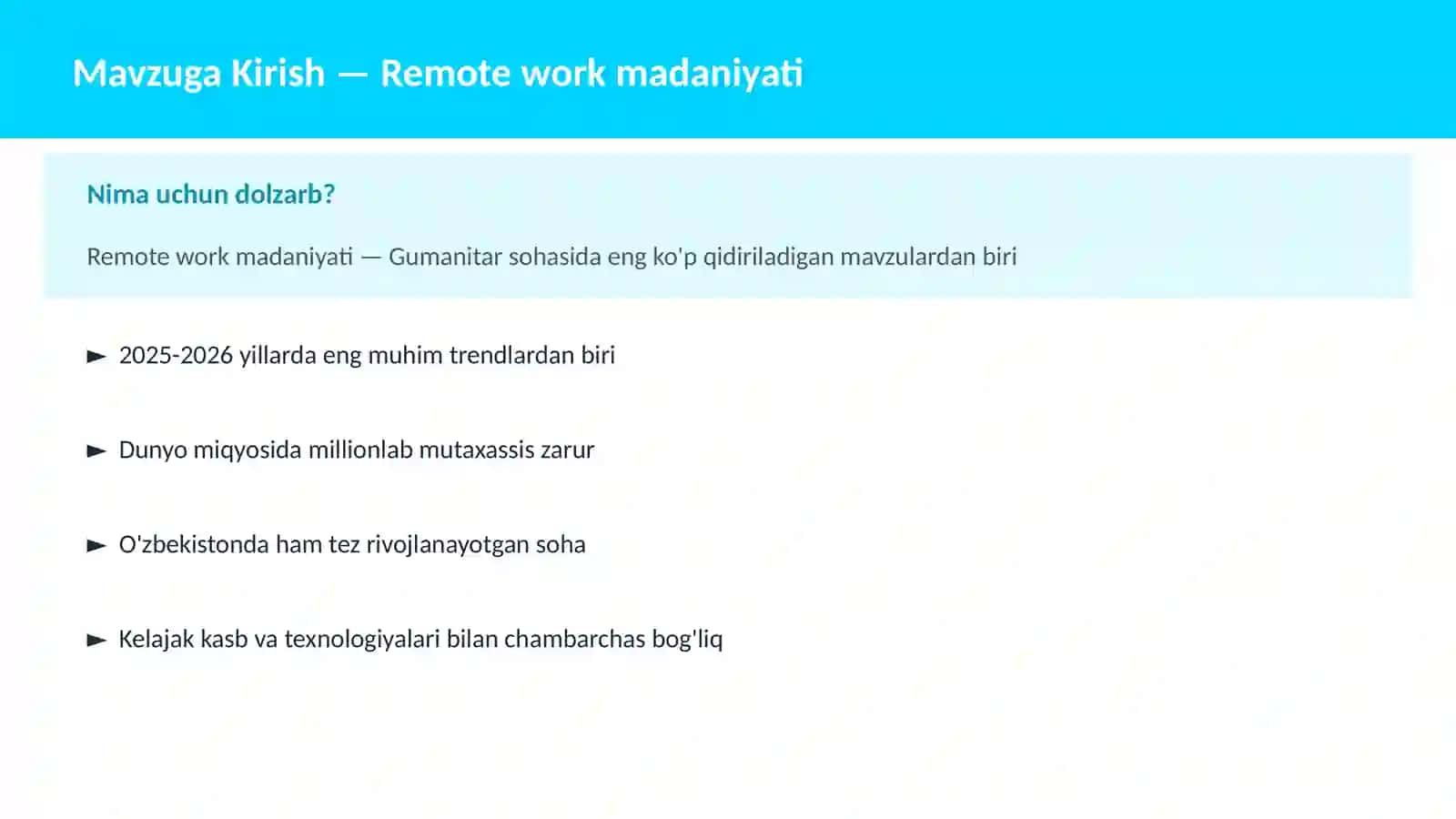 Remote work madaniyati 2