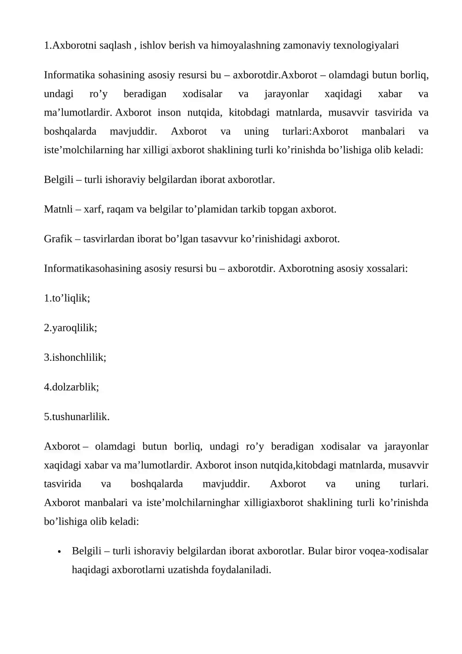Axborotni saqlash, ishlov berish va himoyalashning zamonaviy texnologiyalari 2