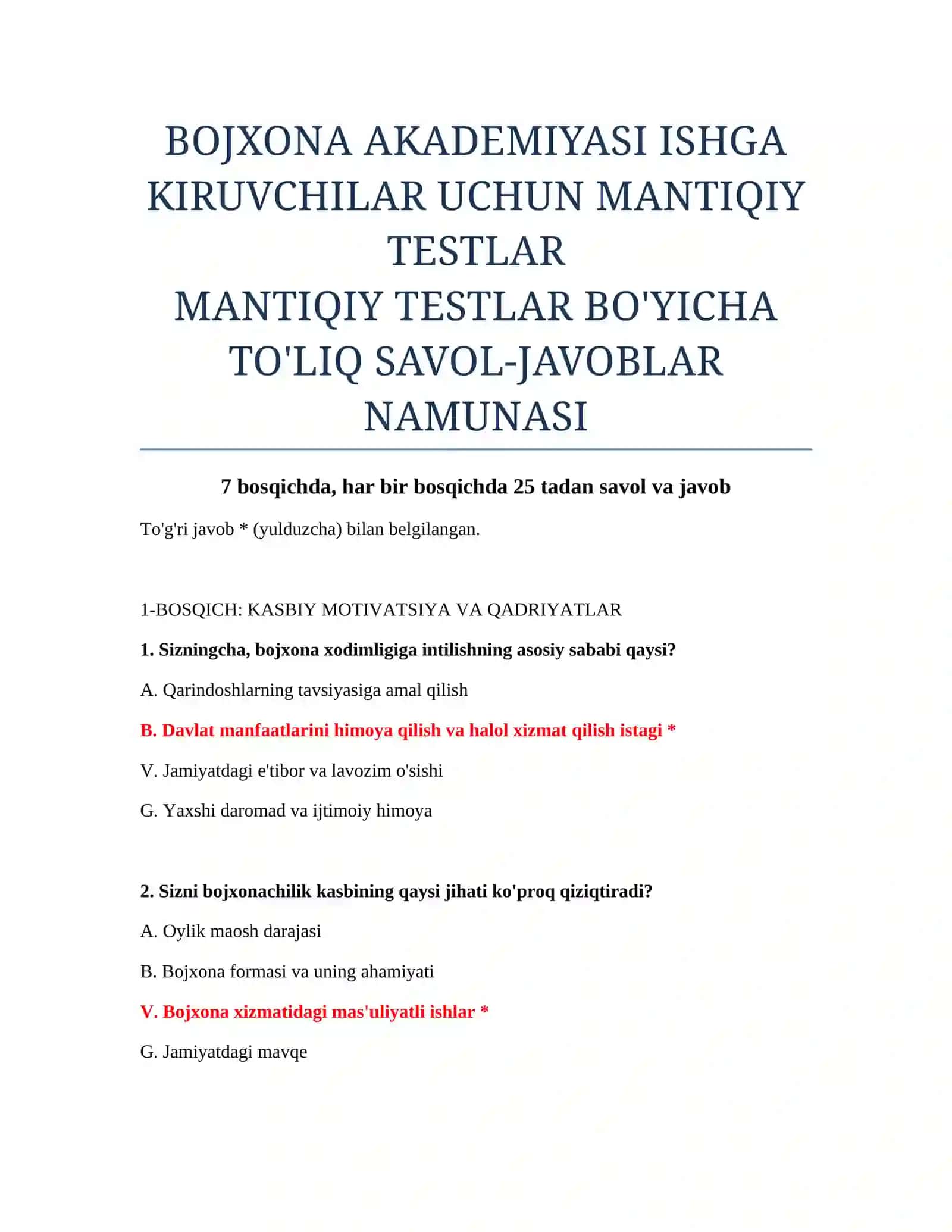 MANTIQIY TESTLAR BO'YICHA TO'LIQ SAVOL-JAVOBLAR NAMUNASI 2