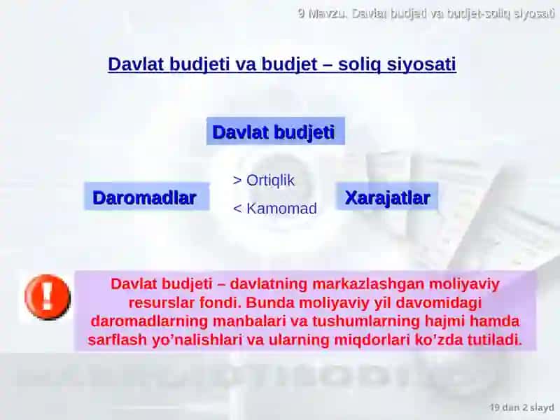 Davlat budjeti va budjet – soliq siyosati 2