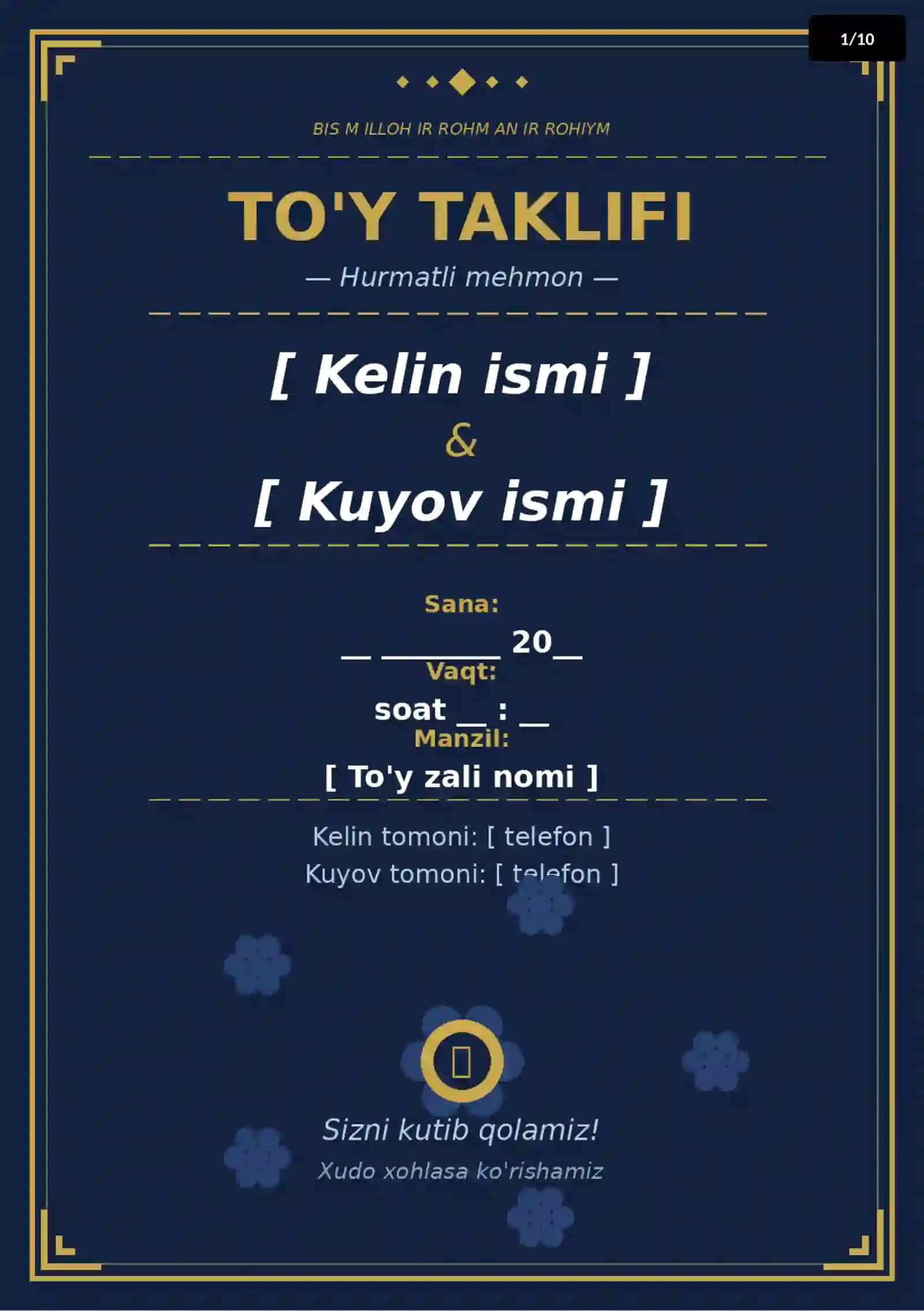 To'y va Bayram Taklifnoma Paketi — 10 ta Professional Shablon (PPTX) 2