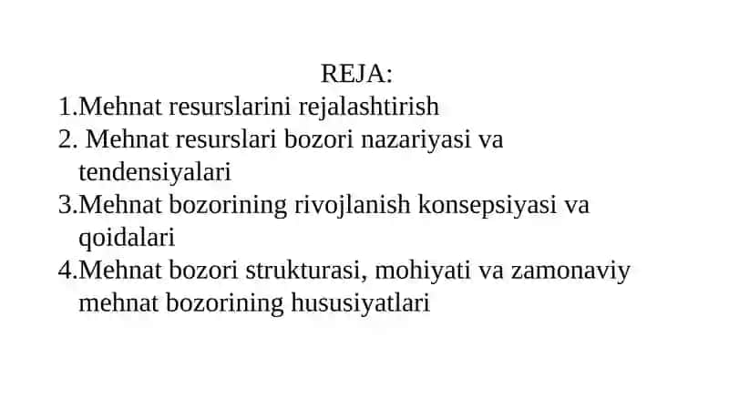 RESURSLARNI REJALASHTIRISH VA MEHNAT BOZORI TENDENSIYALARI 2