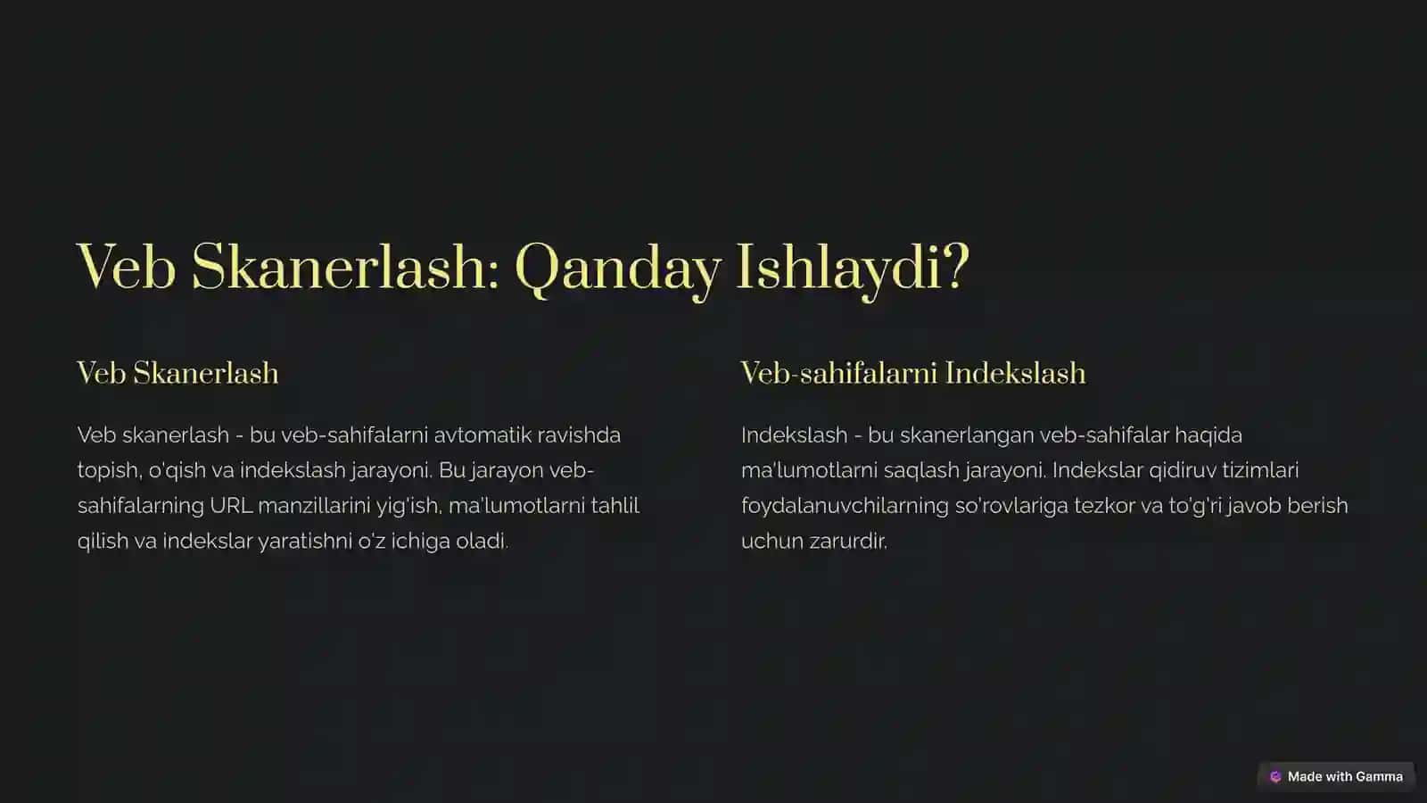 Veb skanerlash va indekslar. Brauzer xususiyatlari. Crawler arxitekturasi 2