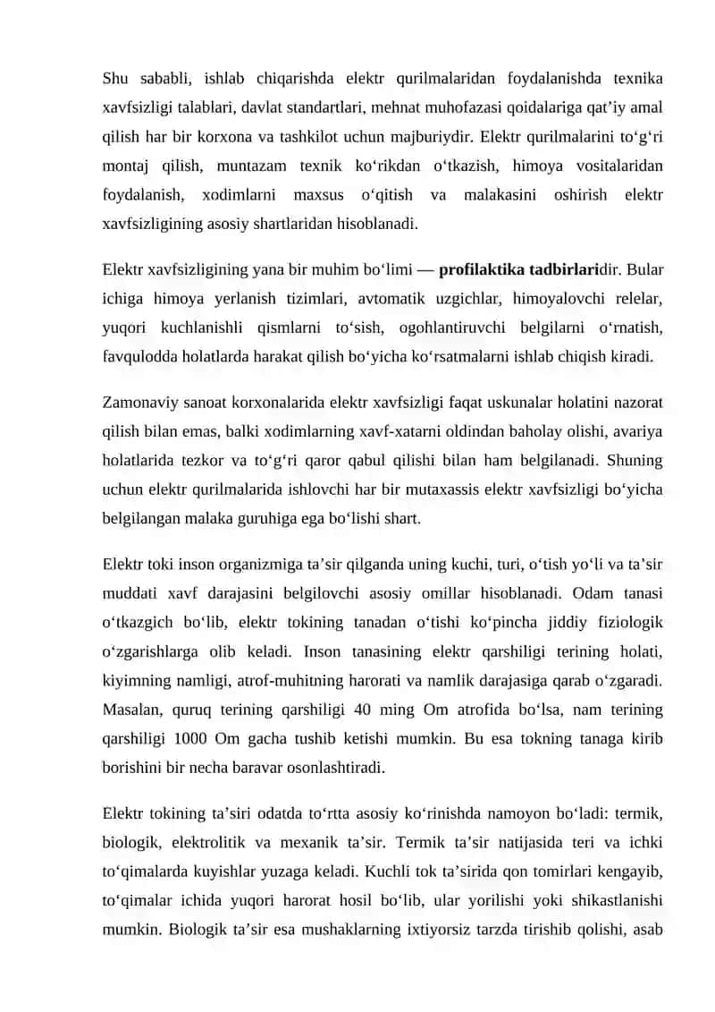 Ishlab chiqarishda elektr xavfsizligini ta’minlash 2