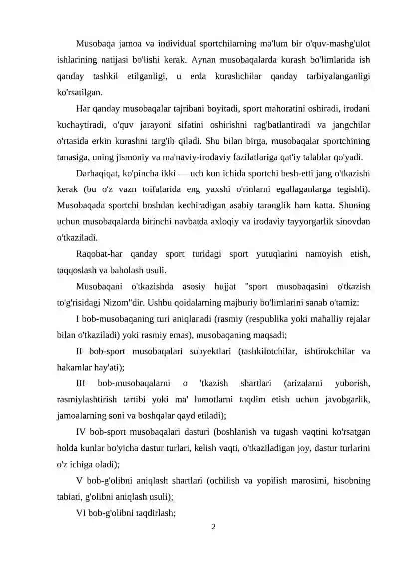 Musobaqa tashkil etish va o'tkazish 2