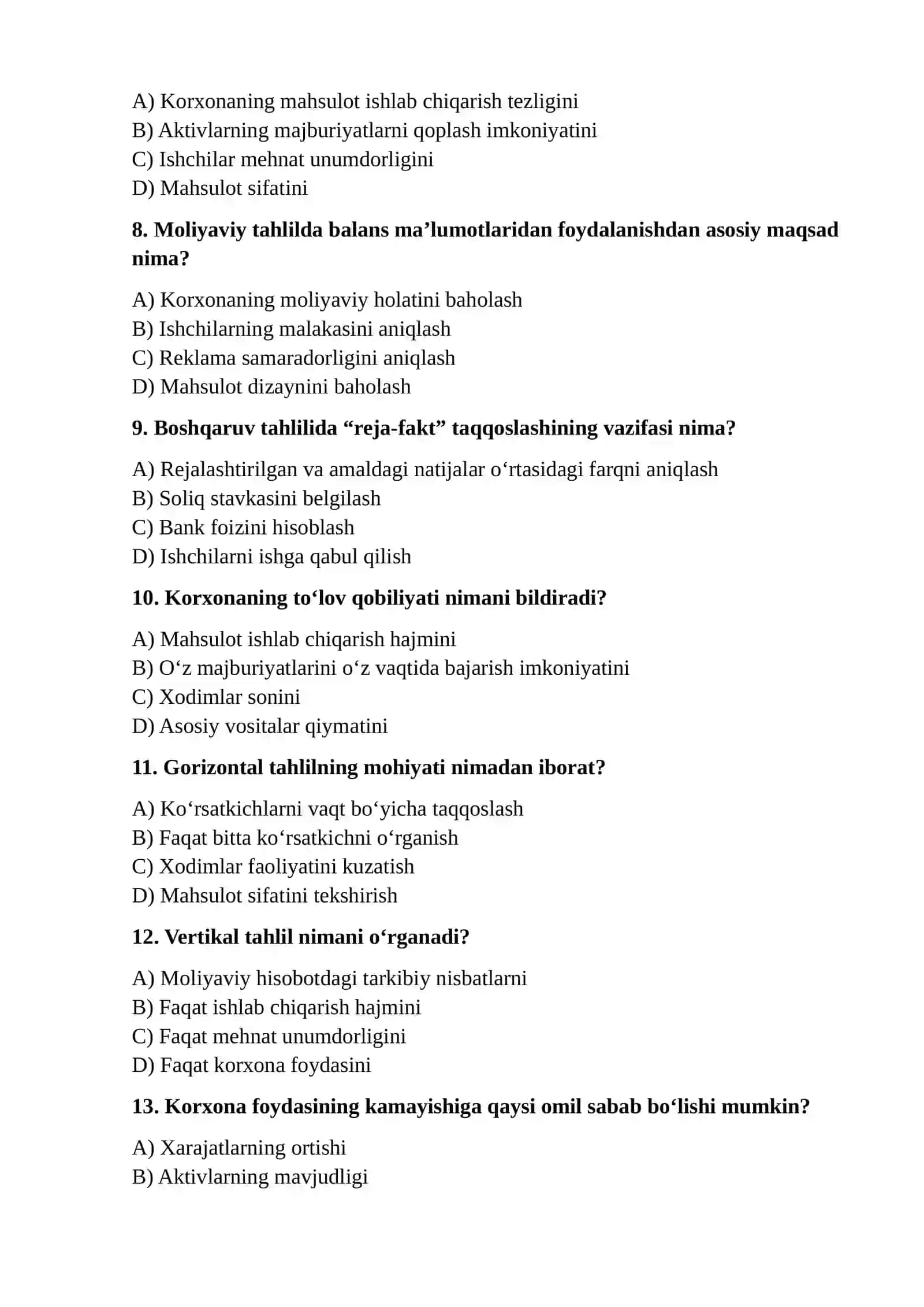 Boshqaruv va moliyaviy tahlil turlarining mohiyati 2